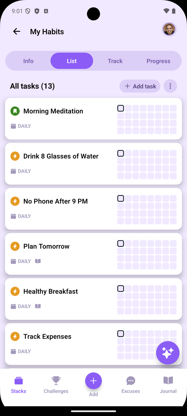 StackNTrack Habits View